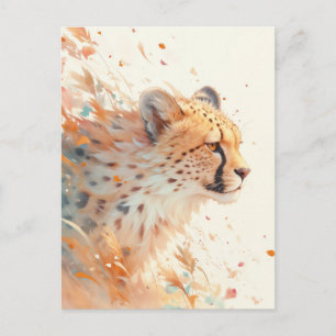 Carte Postale Guépard avec feuillage doré abstrait d'automne