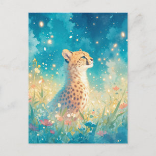 Carte Postale Guépard dans une prairie de fleurs sauvages magiqu