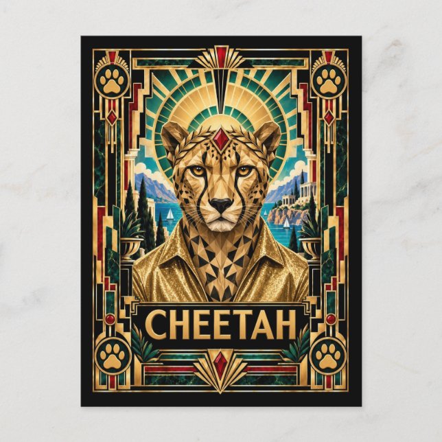 Carte Postale Guépard, faune Art Déco (Devant)
