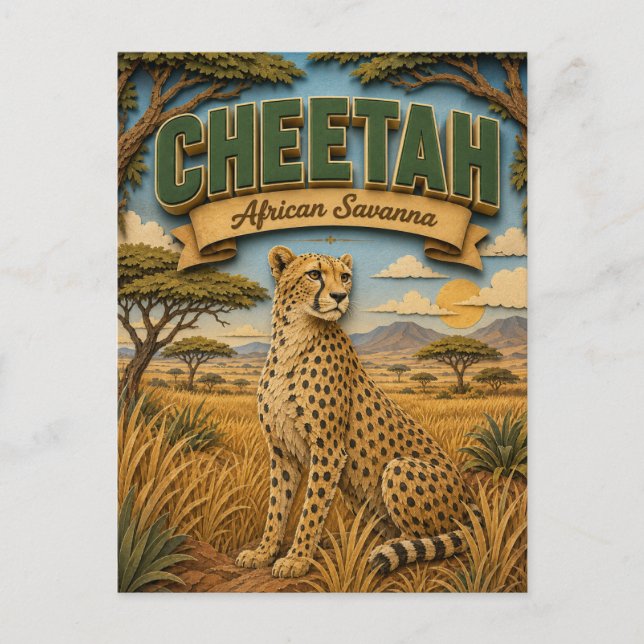 Carte Postale Guépard Savane Africaine POPCUT (Devant)