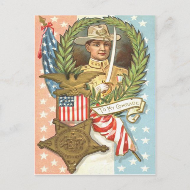 Carte Postale Guerre civile États-Unis Drapeau Cavalerie Wreath (Devant)