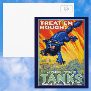 Carte Postale Guerre militaire vintage Recrutement avec un chat