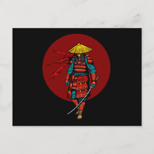Carte Postale Guerrier samouraï du coucher de soleil avec Katana