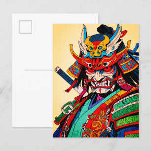 Carte Postale Guerrier Samouraï Féroce – Bushido Japonais Coloré