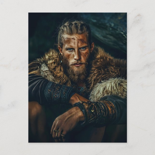Carte Postale Guerrier Viking dans une tenue authentique (Devant)