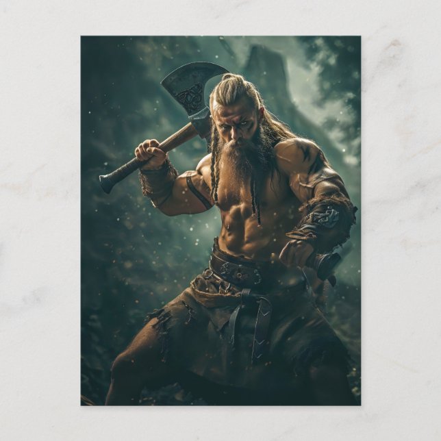 Carte Postale Guerrier Viking dans une tenue authentique (Devant)
