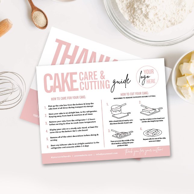 Carte Postale Guide d'entretien et de découpe des gâteaux v3, Gu (Cake care guide and cake cutting instructions card with reverse side business thank you card)