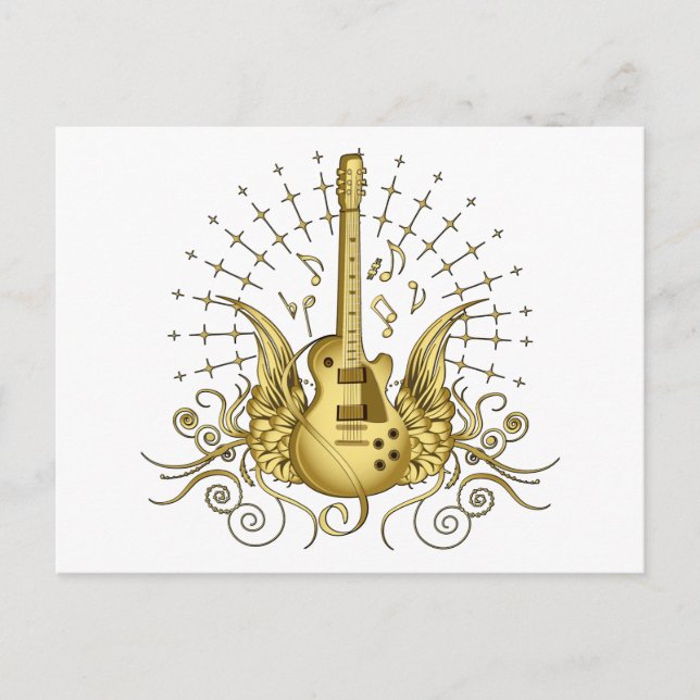 Carte Postale Guitare à ailes dorées (Devant)
