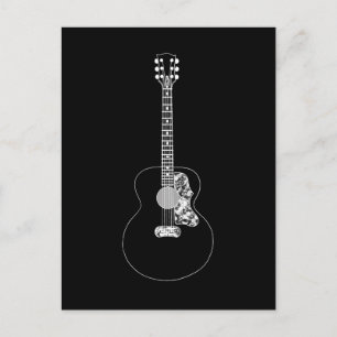 Carte Postale Guitare acoustique dessin simple noir et blanc