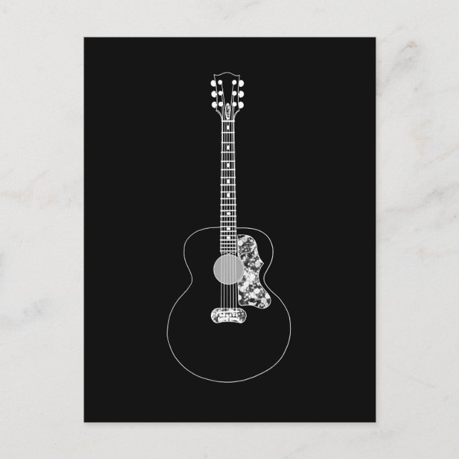 Carte Postale Guitare acoustique dessin simple noir et blanc (Devant)