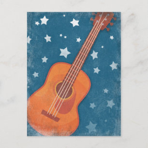 Carte Postale Guitare acoustique étoile étoile bleu nuit