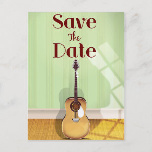 Carte Postale Guitare Acoustique Vintage Enregistrer la Date