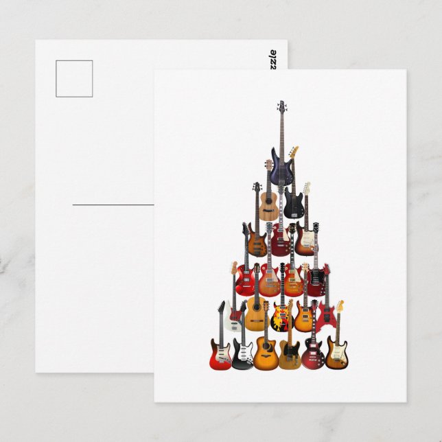 Carte Postale Guitare Arbre de Noël Musique Rock Light (Devant / Derrière)