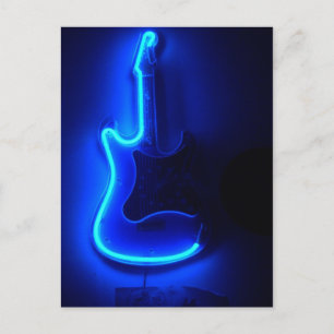 Carte Postale Guitare Bleue, Panneau Cool Neon