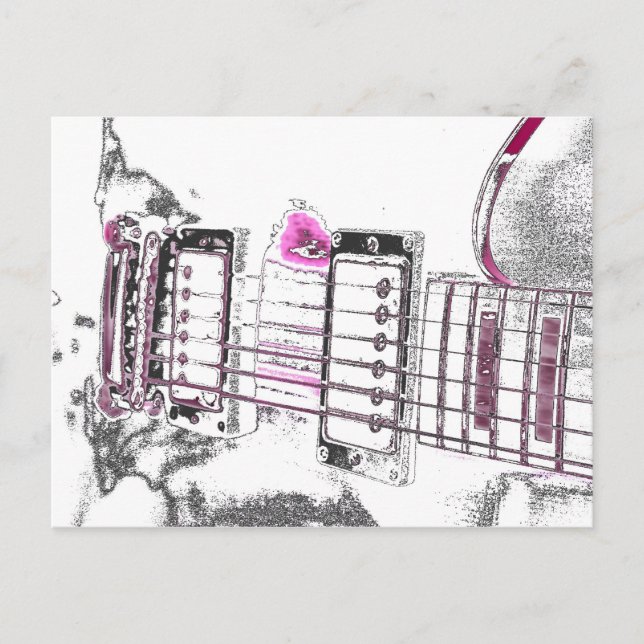 Carte Postale guitare contour image rose pont noir (Devant)