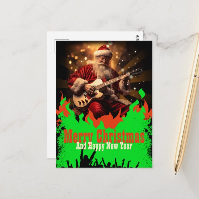 Carte Postale Guitare du Père Noël (Devant/Arrière en situation)
