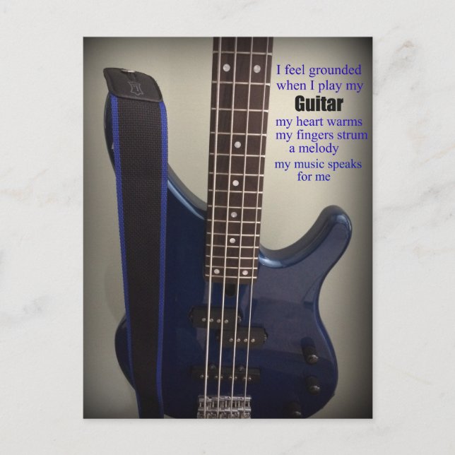 Carte Postale Guitare électrique bleue avec citation (Devant)