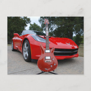 Carte Postale Guitare électrique et voiture de sport