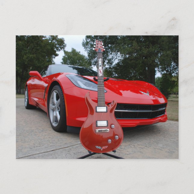 Carte Postale Guitare électrique et voiture de sport (Devant)