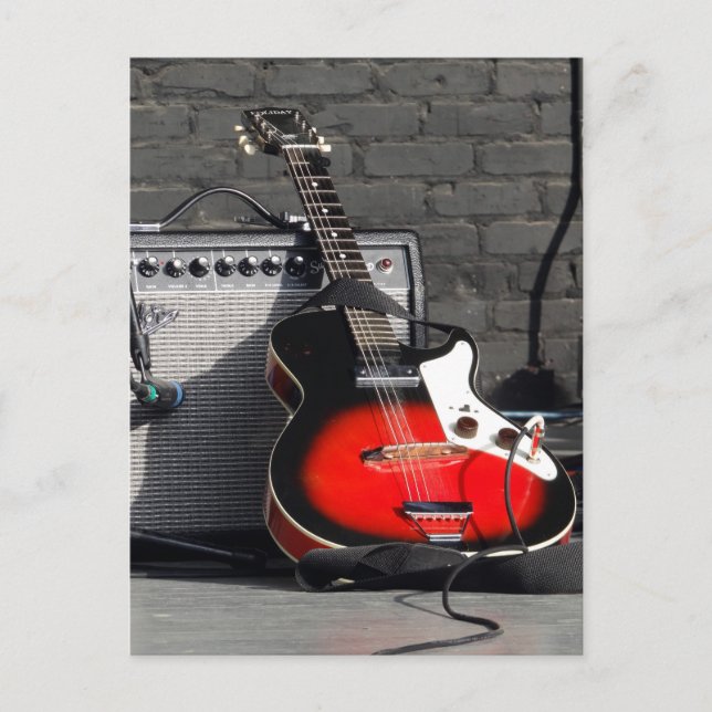 Carte Postale GUITARE ÉLECTRIQUE - ROUGE, BLANC et NOIR (Devant)