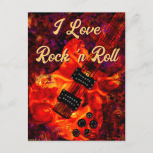 Carte Postale Guitare électrique sur feu Rouge Black Love Rock n
