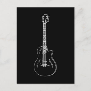 Carte Postale Guitare semi-acoustique monochrome dessin au trait