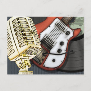 Carte postale Guitare vintage et Microphone