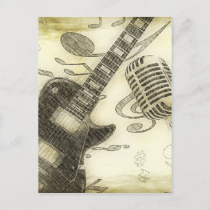Carte Postale Guitare vintage et microphone