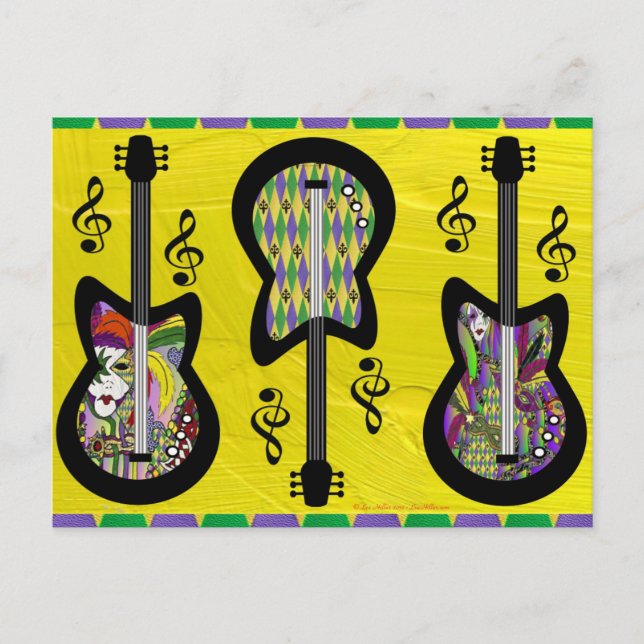 Carte Postale Guitares Colorées de Mardi Gras (Devant)