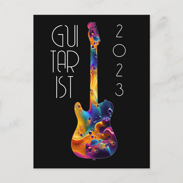 CARTE POSTALE GUITARISTE 2023 GROUPE DE GUITARE COLORÉ CADEAU (Devant)