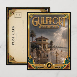 Carte Postale Gulfport Mississippi Art Déco Vintage de l'Âge d'O