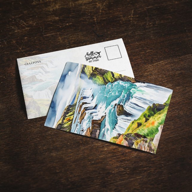 Carte postale Gullfoss Islande Watercolor (Créateur téléchargé)