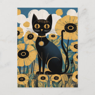 Carte Postale Gustav Klimt Chat noir dans un jardin de fleurs, A