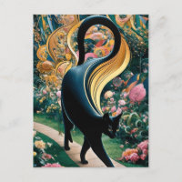 Gustav Klimt Chat Noir Dans un Jardin de Fleurs, A