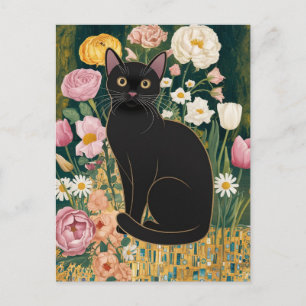 Carte Postale Gustav Klimt Chat noir dans un jardin de fleurs, A