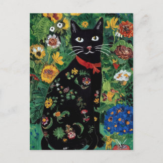 Carte Postale Gustav Klimt Chat Noir Dans un Jardin de Fleurs, A