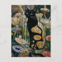 Gustav Klimt Chat Noir Dans un Jardin de Fleurs, A