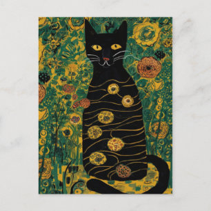 Carte Postale Gustav Klimt Chat Noir Mignon Dans Un Jardin De Fl