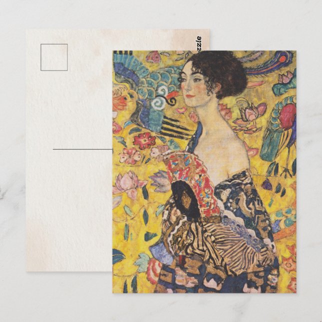Carte Postale Gustav Klimt-Lady avec ventilateur | (Devant / Derrière)
