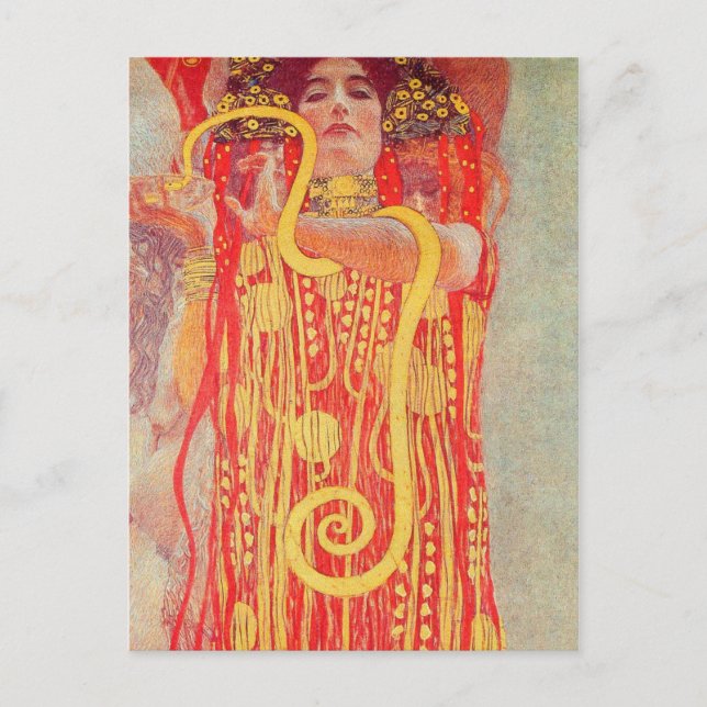 Carte Postale Gustav Klimt Red Woman Gold Snake Peinture (Devant)