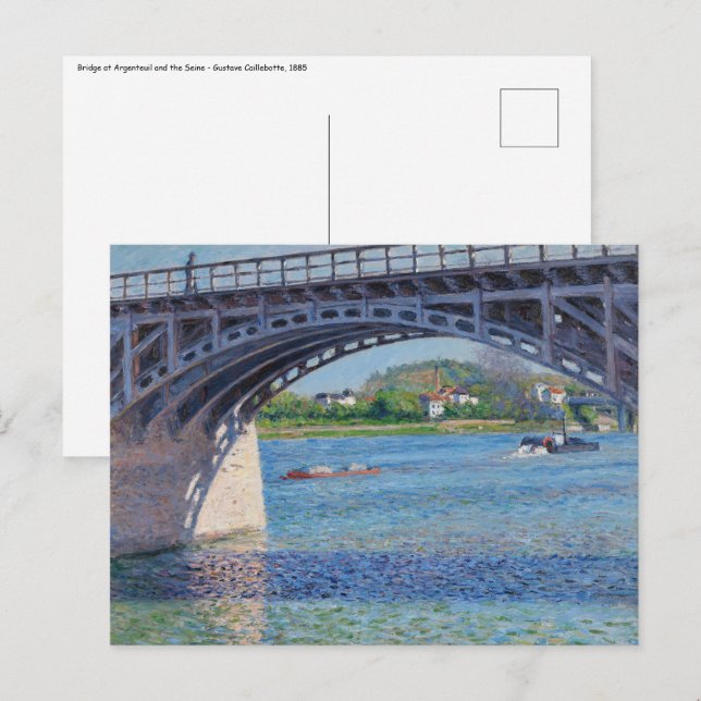 Carte Postale Gustave Caillebotte - Pont à Argenteuil et Seine (Devant / Derrière)