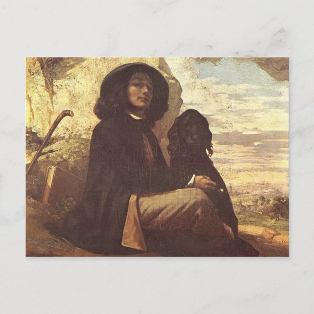 Carte Postale Gustave Courbet - Autoportrait avec un chien noir (Devant)