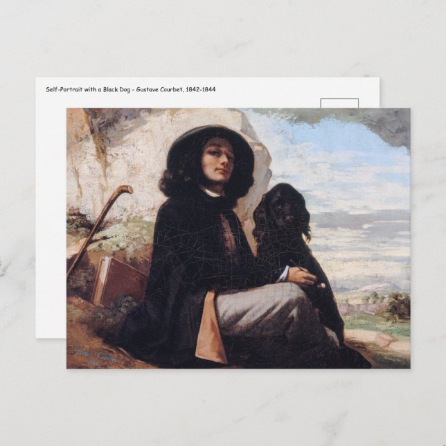 Carte Postale Gustave Courbet - Autoportrait avec un chien noir (Devant / Derrière)