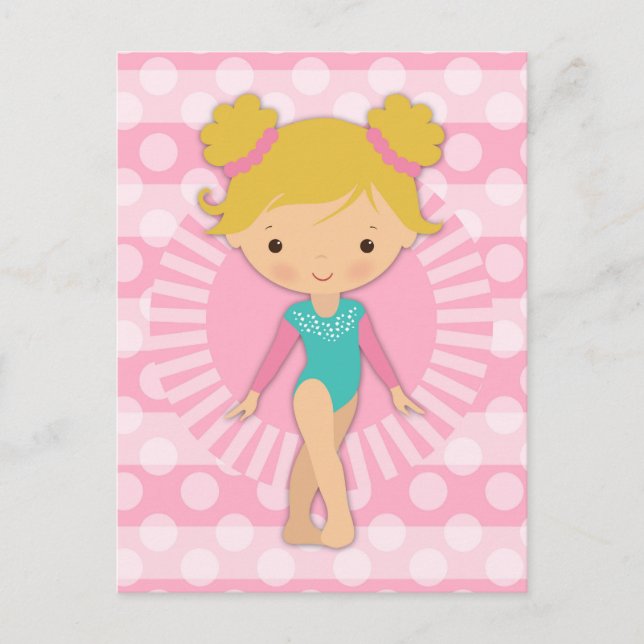 Carte Postale Gymnaste Cute Pink Aqua Blonde (Devant)
