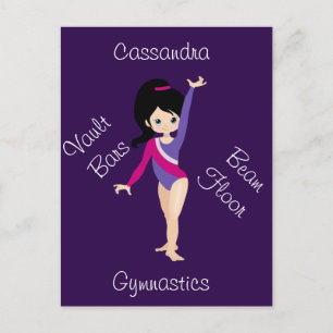 Carte Postale Gymnastics Black Hair, Blue Eyes, Purple Leotard