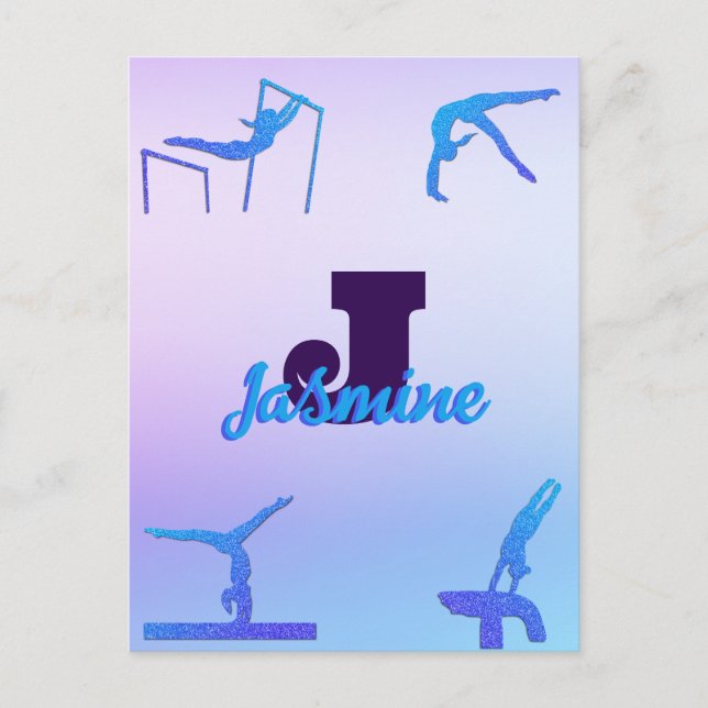 Carte Postale Gymnastique féminine Monogramme bleu violet person (Devant)