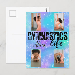 Carte Postale Gymnastique Life Pastel Nom personnalisé & 4 Photo