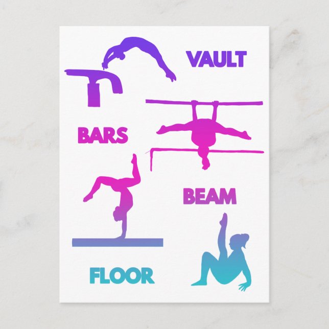 Carte Postale Gymnastique Pink Violet Turquoise Vault Bars Poutr (Devant)