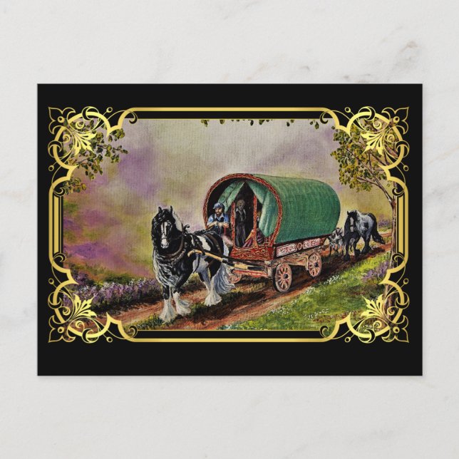 Carte Postale Gypsy Vanner Horse irlandais Caravan Wagon Tapisse (Devant)