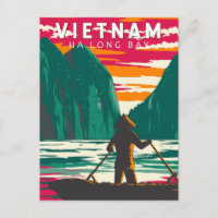Ha Long Bay Vietnam Boat Vendeur Voyage Art Vintag